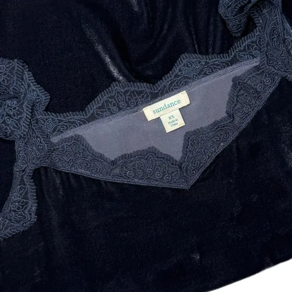 Sundance XS Black Rayon Silk Blend Velvet Lace Trim Tank Top Sleeveless Blue - Image 5
