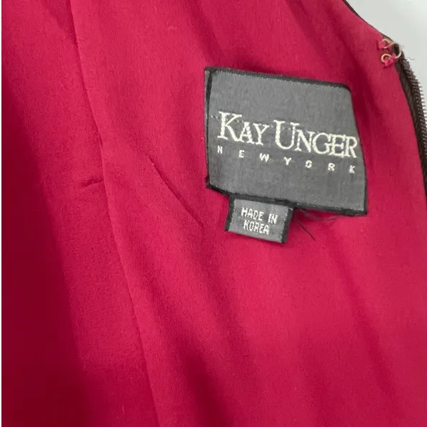 Kay Unger Red Silk Shift Floral Maxi Dress Deep Red Sleeveless V Neck‎ Holiday - Image 6
