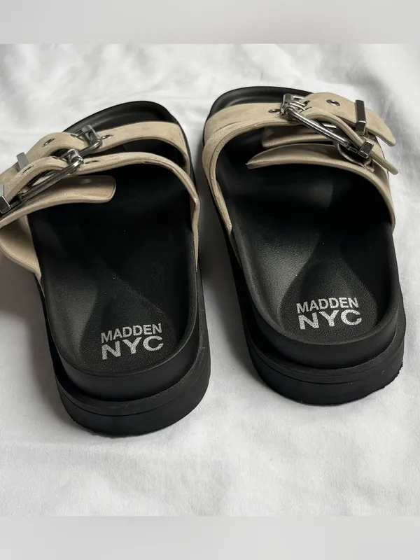 Madden NYC Double Buckle Slide Sandals Beige Black Size 9 - Image 7
