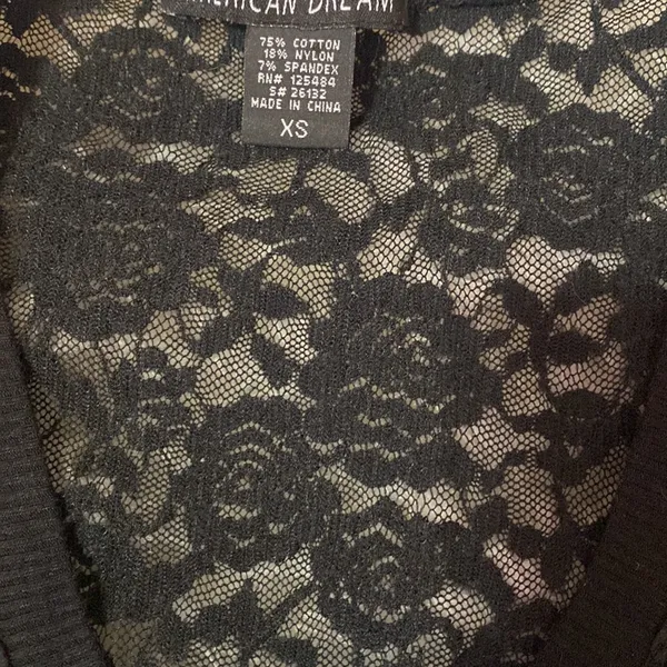 American Dream Black Floral Lace Sheer Mid Sleeve Top - Image 3