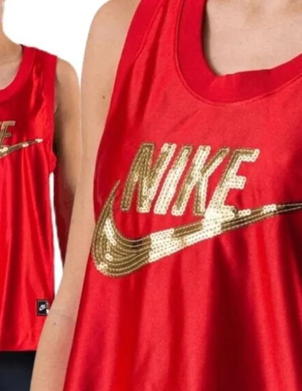 Nike Icon Jersey Tank Top Sleeveless Crew Neck Sequins Gold Red Women's L NWOT - Image 2