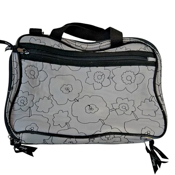 Thirty-One Makeup Organizer Toiletry Travel Bag Gray Poppy Hostess Excl Pockets - Image 2