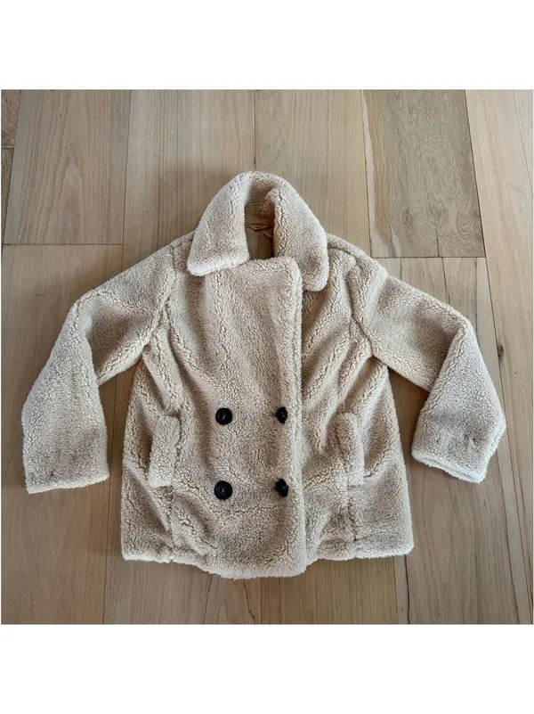 Free People Notched Teddy Sherpa Oversized Peacoat in Oatmeal Size XS - Image 5