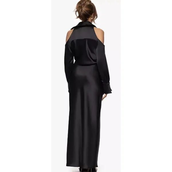 Xscape Women's V-Neck Long Sleeve Ball Gown Size 4 Satin Collared Cuffed - Image 4