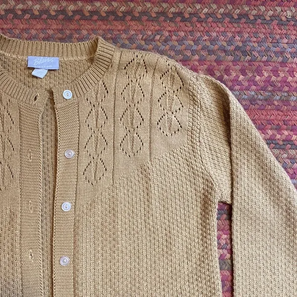 Vintage Basic Acrylic Brown Knit Button Up Cardigan Grandma Sweater - Image 4