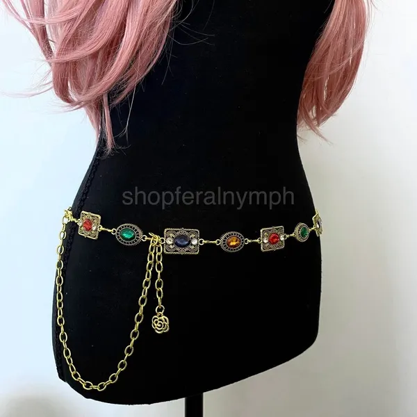 Women's Gold Colorful Jewel Chain Belt, Fits 26-43 Inches, X7GA1396 - Image 2
