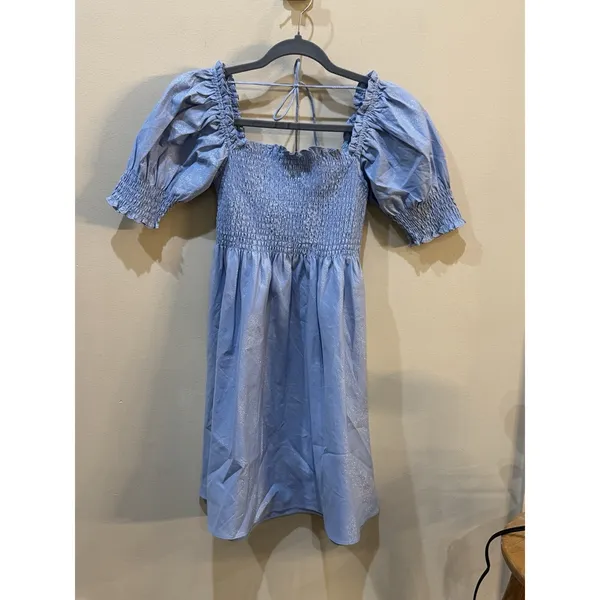 Hill House The Athena Nap Dress in Light Blue Glitter Check Size XS - Image 2