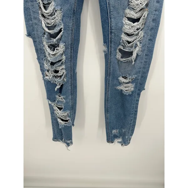 American Eagle Stretch Medium Wash Mom Jean Heavy Distressing Women Size‎ 00 - Image 3