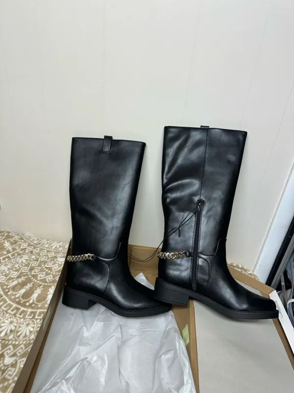 a new day Black Mid-Calf Faux Leather Boots with Chain Accent - Image 11