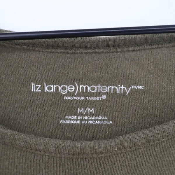 Liz Lange Maternity Top Women M Striped Green Gray Ruched Long Sleeve Excellent - Image 2