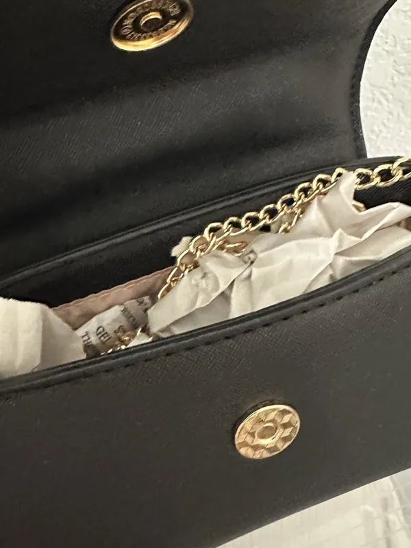 NWT Small Black Hand Bag With Cherry Gold Color Accents Magnet Closure Crossbody - Image 6