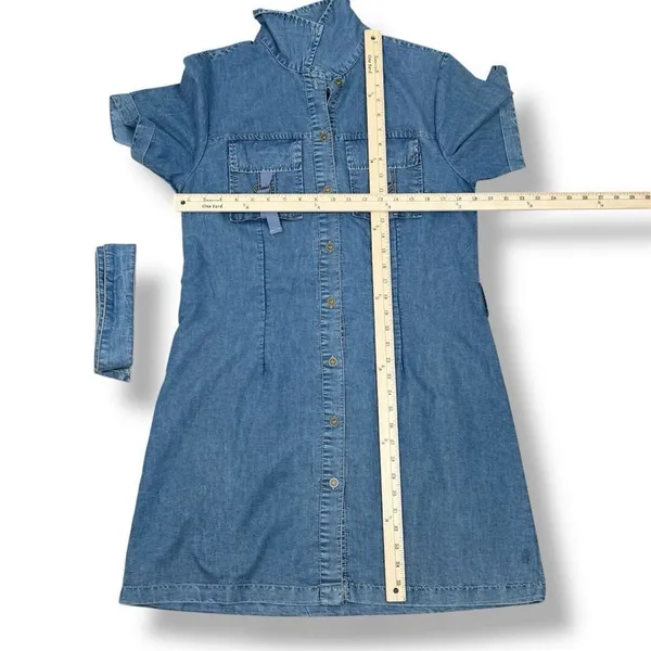 Indulge Chambray Button Up Belted‎ Short Sleeve Shirt Dress Denim Blue Large - Image 11