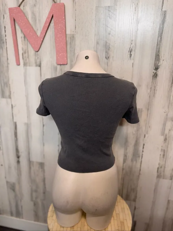 Social Culture Amsterdam 1968 Baby Tee Womens M Washed Charcoal Gray Ribbed - Image 4