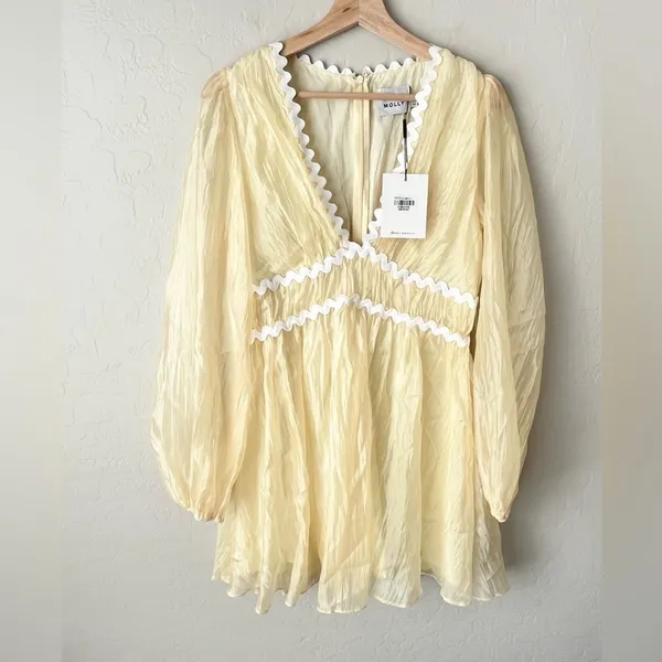 Hello Molly long sleeve sheer mini dress yellow large 8 NWT - Image 6
