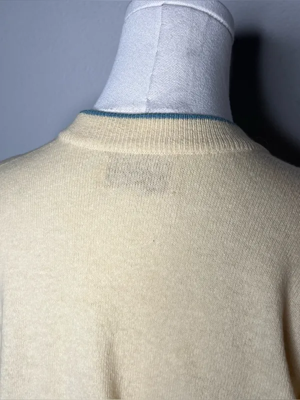 60s Vintage Wool Angora Butter Yellow Blue Bird Knit Cardigan Cottagecore Twee - Image 5