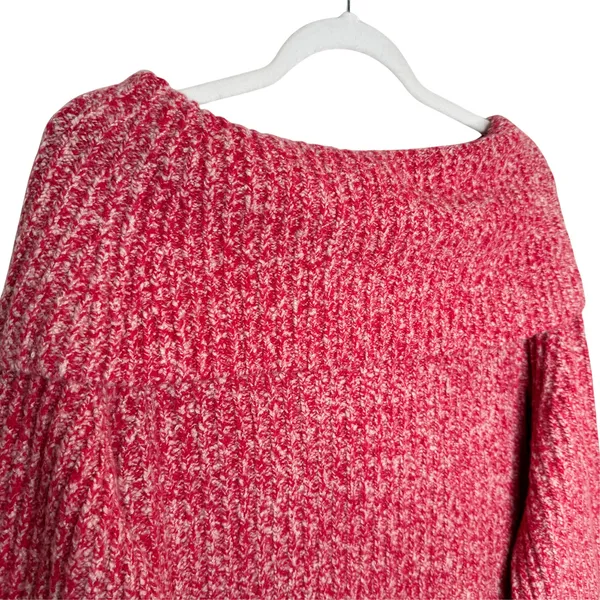 Madewell Off Shoulder Oversized Chunky Ribbed Knit Sweater Size XL Red Holiday - Image 6