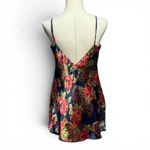 Victoria's Secret Vintage 80s Satin Lace Nightgown Mini Slip Dress Blue Red Med - Image 4