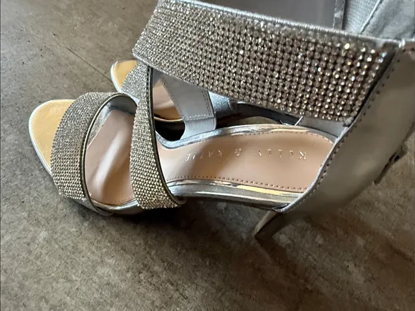 Kelly & Katie Sparkling Silver Rhinestone Strappy Heels - Image 3