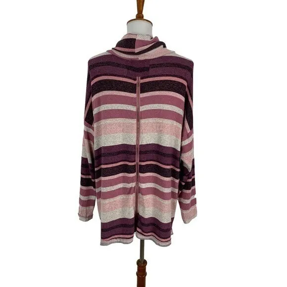 Altar'd State Pink Striped Cowl Neck Long Sleeve‎ Sweater Medium Boho Cozy Soft - Image 4