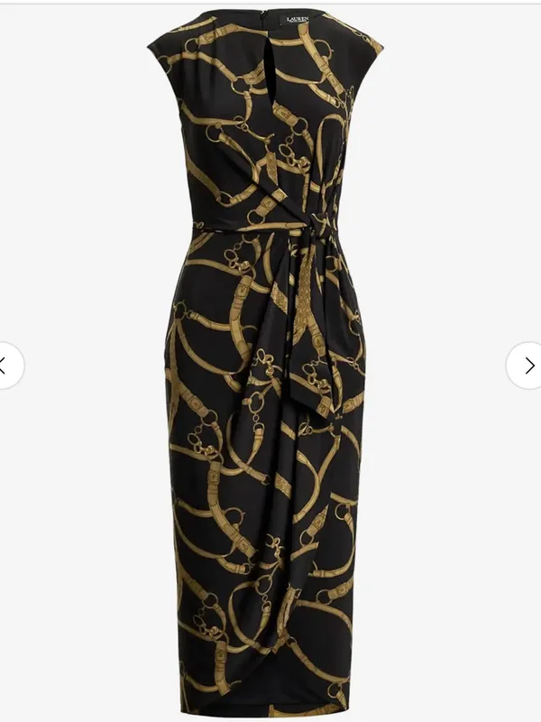 Lauren Ralph Lauren Black Midi Dress with Gold Chain Print - Image 2