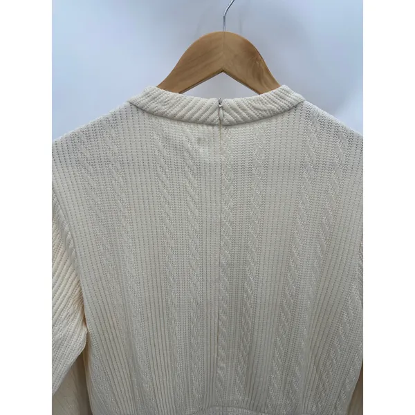 Roolee‎ Women Cream Textured Knit Midi Dress Long Sleeve Patch Pocket Medium - Image 7