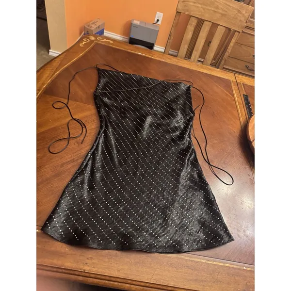 Zara Satin Black Studded Slip Cowl Neck Dress Mini Open Back - Image 9