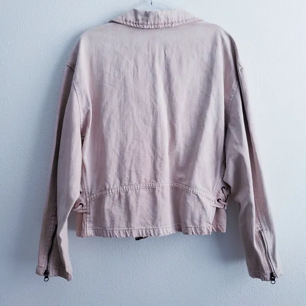 Free People Oversized Rose Moto Denim Jacket - Image 9