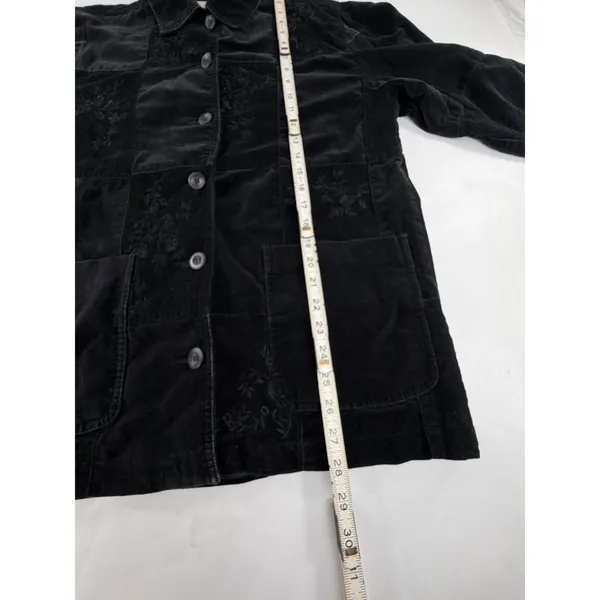 Susan Bristol Casuals Black Corduroy Patchwork Floral Embroidered Jacket S SB131 - Image 5