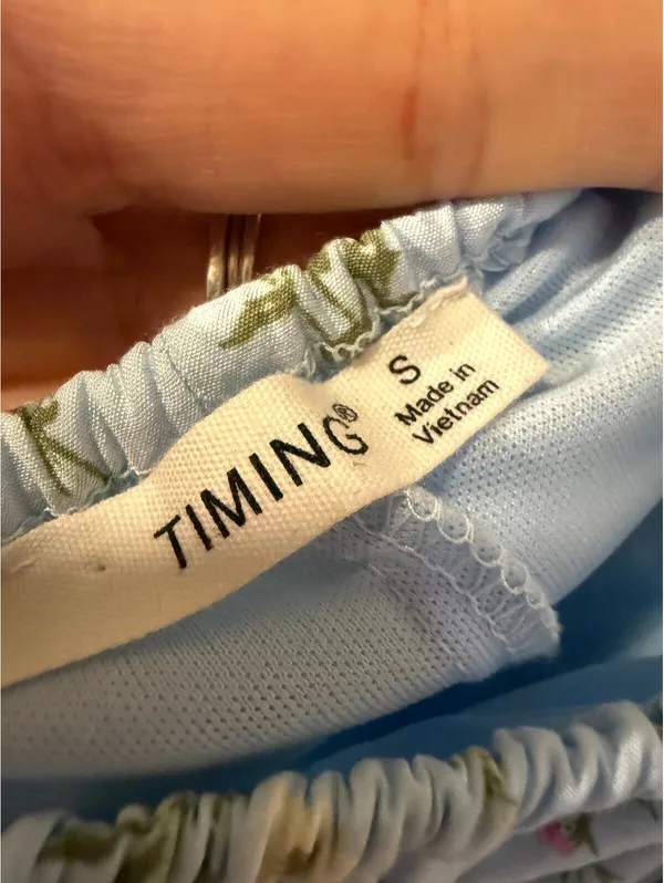 TIMING Light Blue Floral Strapless Mini Dress with Cutout Detail, Size Small - Image 2