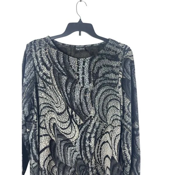 Maggie Barnes 3X Black Sheer Mesh Lace Top Abstract Print Plus Size Office - Image 3