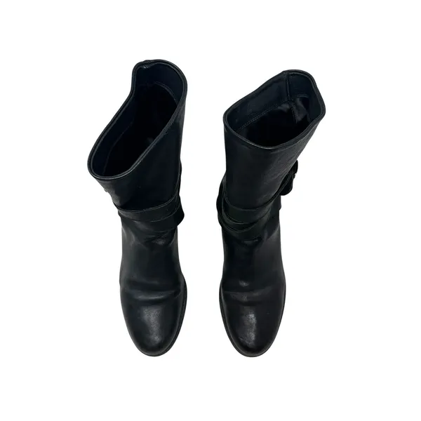 Stuart Weitzman Ranch‎ Dressing Boots Moto Buckle Leather Black Size US 6 - Image 5