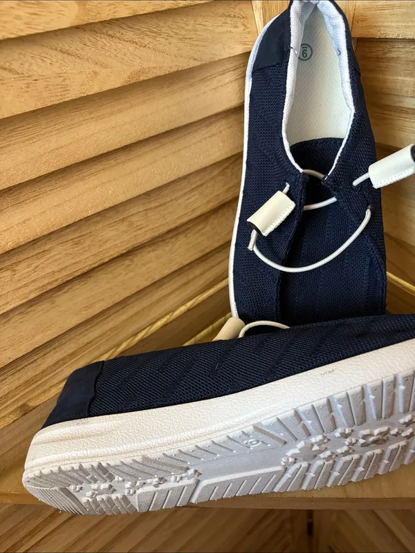 Ladies Navy Canvas Slip-On Shoes with Elastic Toggle 9 - Image 2