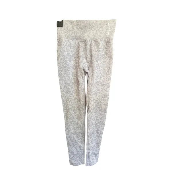 DFYNE‎ High Waisted Ribbed Leggings Gray Abstract Print Cheetah Like Size Small - Image 2