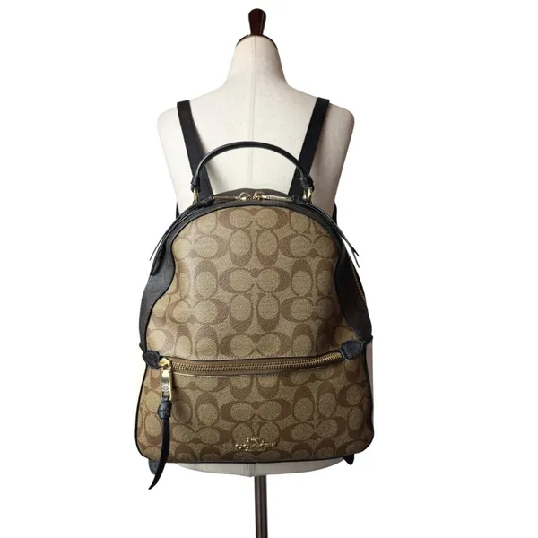 Coach Jordyn Backpack Women Medium Brown Beige Signature Coated Canvas Logo - Image 2