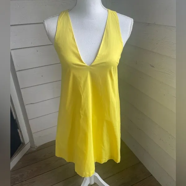 Free People Women’s Canary Yellow Sleeveless V neck Mini Dress Size XS Vacation - Image 3