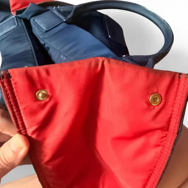 Tory Burch Ella Color-Block Nylon Tote Bag Royal Navy Cherry Apple Red - Image 8
