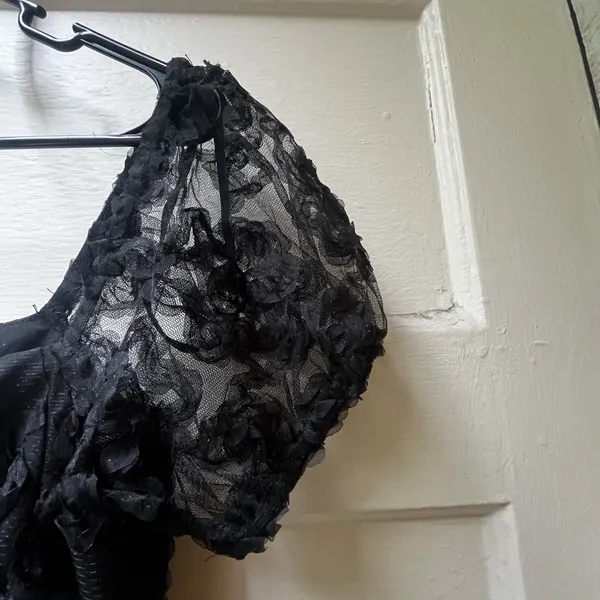 Lulus black dress M Notable Elegance Floral Appliqué Bustier Midi Party Formal - Image 7