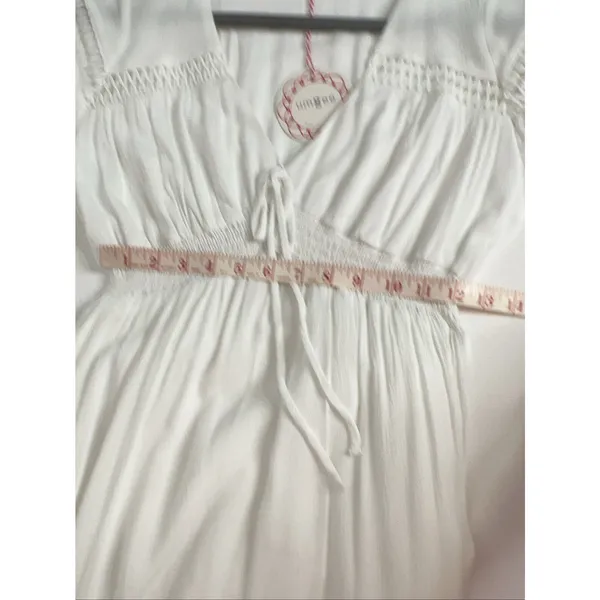 Umgee V-Neck Smocked Waist Flutter Sleeve Midi Dress White Small - Image 9
