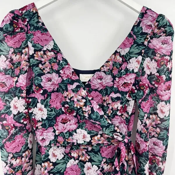 WAYF The Emery‎ Size Small Faux Wrap Long Sleeve Floral Maxi Dress V-Neck Ruffle - Image 3