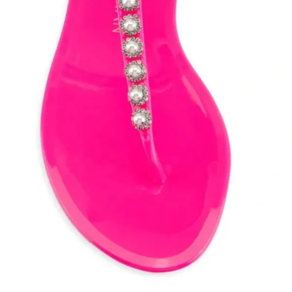 NEW STUART WEITZMAN Pearl Crystal-embellished Jelly Thong Sandals In Neon Pink - Image 4