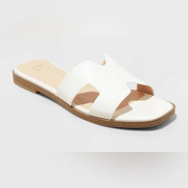 a New Day Womens Nina Wide Width H-Band Slide Sandals 92244961 White 10W - Image 3