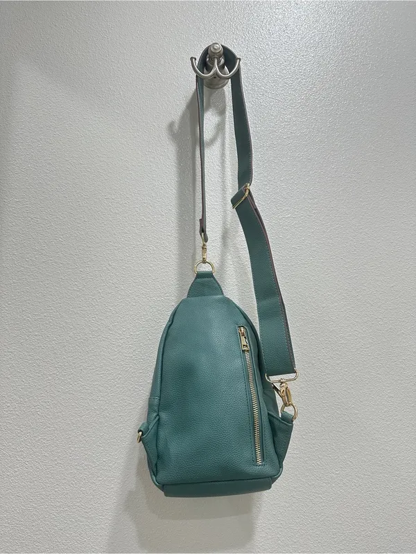 Nanette Lepore Teal Pebbled Leather Sling Crossbody with Gold Hardware - Image 4