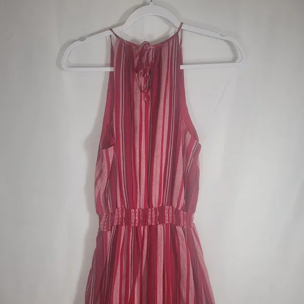 Universal Threads Red Pink Striped Halter Maxi Dress Smocked Waist Boho Small - Image 7