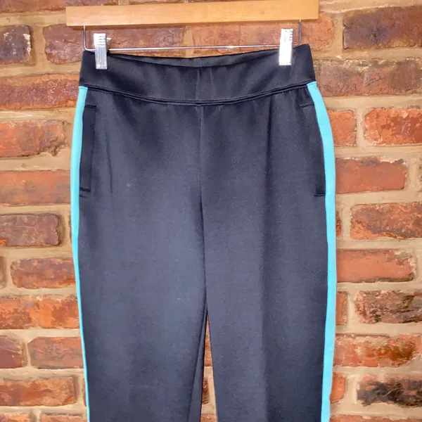 Boston Proper Black Aqua Blue Side Stripe Pull-On Track Pants Women's Size XXS - Image 2