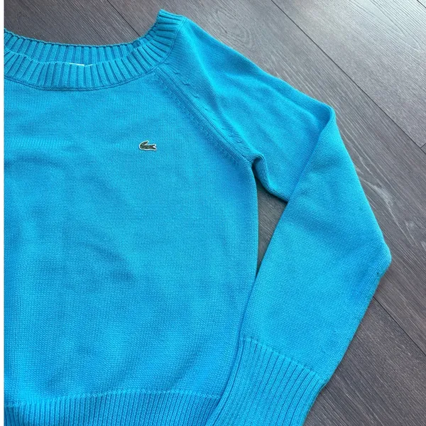 Lacoste Boat Neck Jumper Teal Blue‎ Size 42 US Small EUC Babydoll Fall Autumn - Image 2