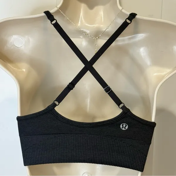 Lululemon Ebb To Street Bra Size 4 Black Ribbed V Neck Crossback Sporty Yoga - Image 6