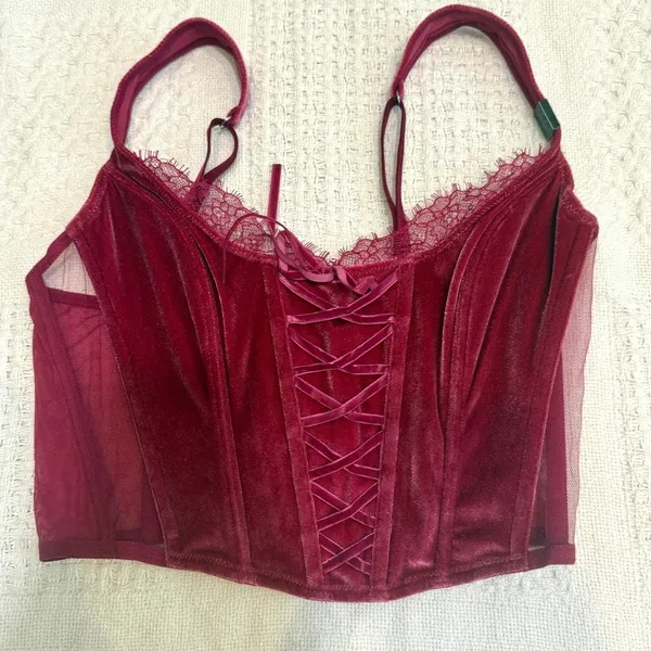 Victoria's Secret small Dream Angels faux lace up velvet corset BC 3186 - Image 11