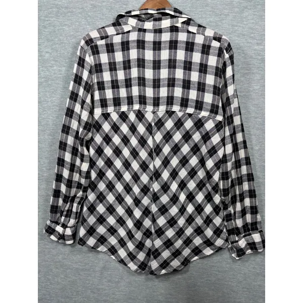 Free People Womens‎ Shirt M Plaid Long Sleeve Snap - Image 8