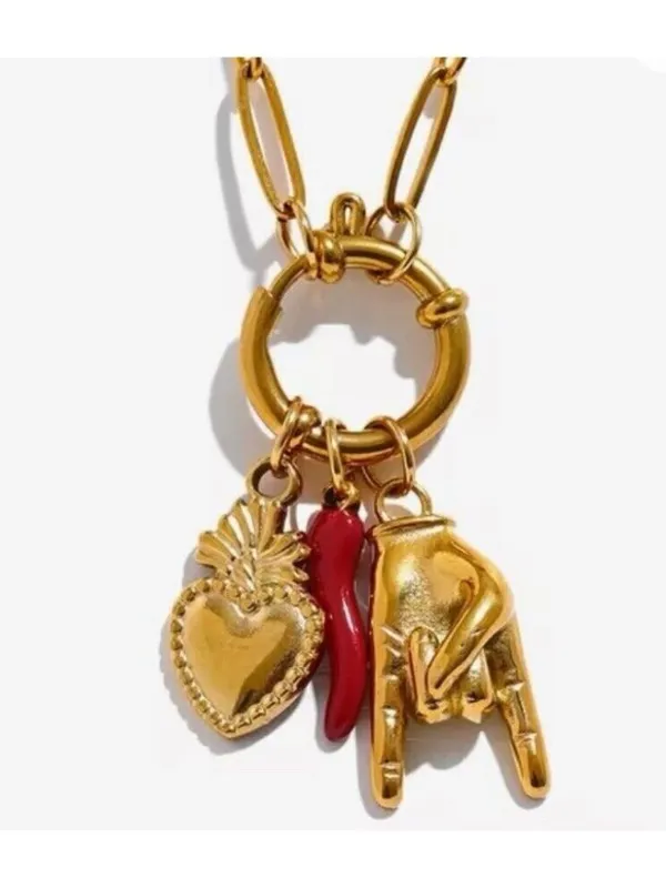 18K Gold Plate Herringbone Charm Holder Necklace Stainless Steel Women’s Jewelry - Image 6