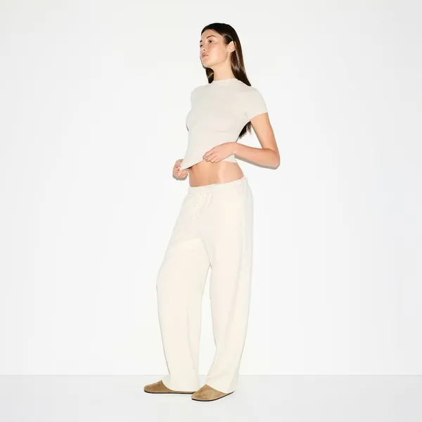 Skims Cotton Fleece Classic Straight Leg Pant in Oatmeal Heather, Small New - Image 3